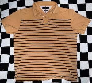 Tommy Hilfiger Men's Regular Fit Striped Pique Polo Shirt Tag XL Pinecone Tan XL